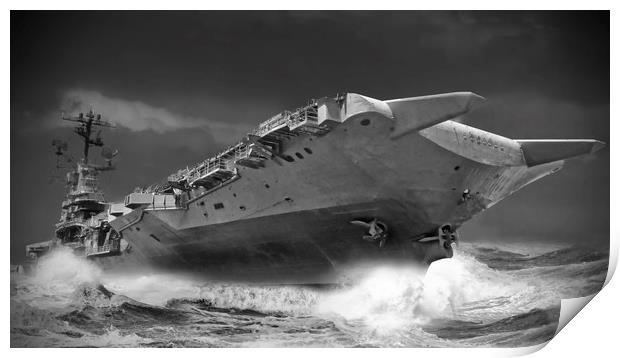 Uss Intrepid rides the seas Print by Rob Lester