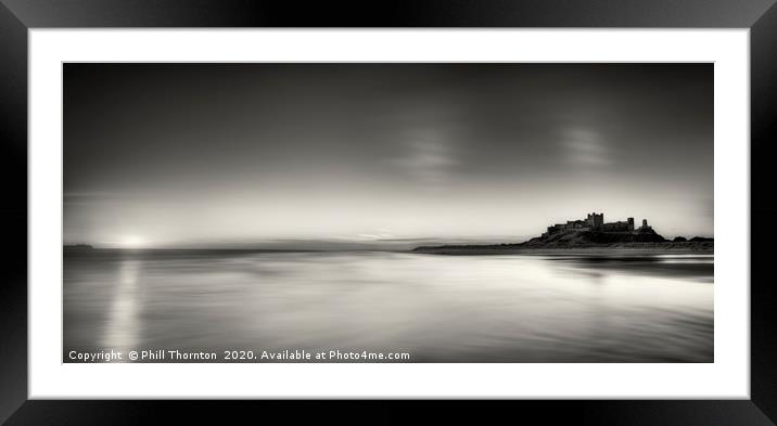 Sunrise over Bamburgh Castle No. 3 (B&W) Framed Mounted Print by Phill Thornton