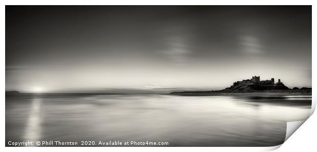 Sunrise over Bamburgh Castle No. 3 (B&W) Print by Phill Thornton