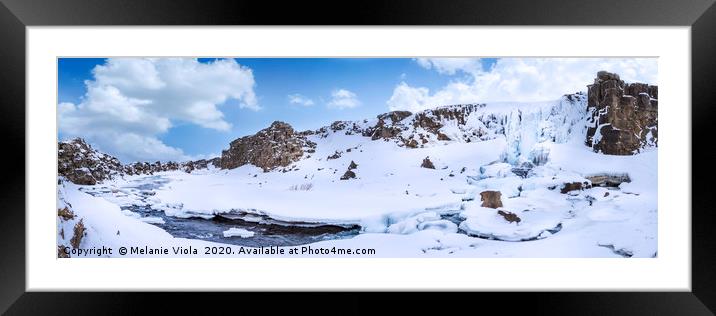 ICELAND Oxarárfoss in winter | Panorama Framed Mounted Print by Melanie Viola
