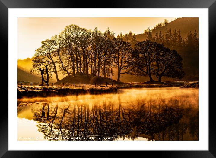 Golden sunrise over a misty River Brathay, Cumbria Framed Mounted Print by Geoff Beattie