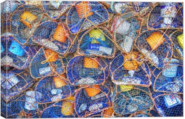 Colourful Quayside Lobster Pots. Canvas Print by David Birchall