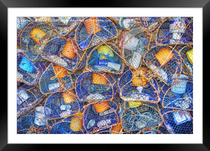 Colourful Quayside Lobster Pots. Framed Mounted Print by David Birchall