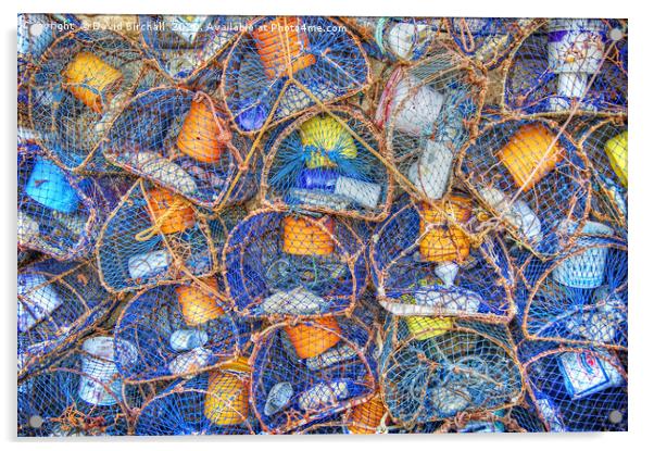 Colourful Quayside Lobster Pots. Acrylic by David Birchall