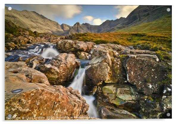 Waterfalls at the Fairy Pools Acrylic by Chris Drabble