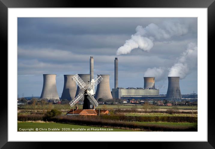 Leverton Windmill and West Burton Power Station Framed Mounted Print by Chris Drabble