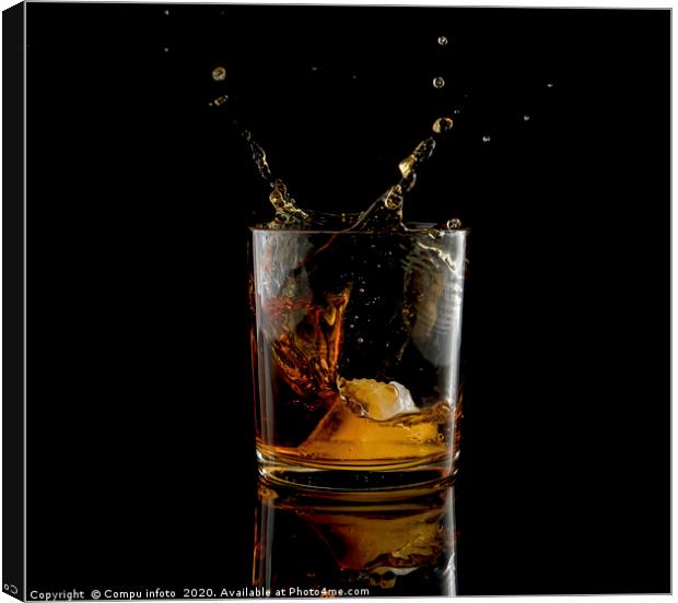 Splash in glass of whiskey and ice Canvas Print by Chris Willemsen