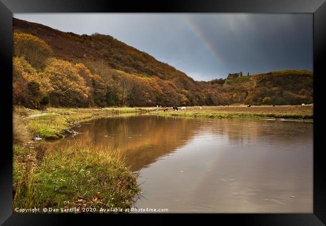 Rainbow over Pennard Castle, Gower, Wales Framed Print by Dan Santillo