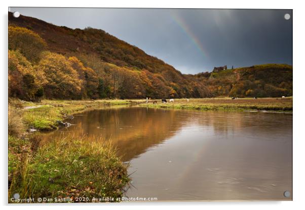 Rainbow over Pennard Castle, Gower, Wales Acrylic by Dan Santillo