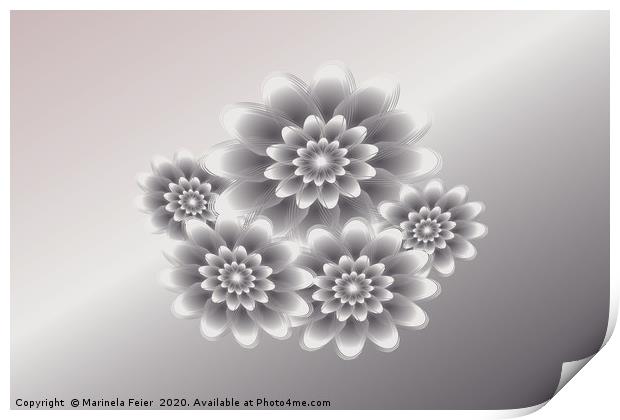 Silver petals bouquet Print by Marinela Feier