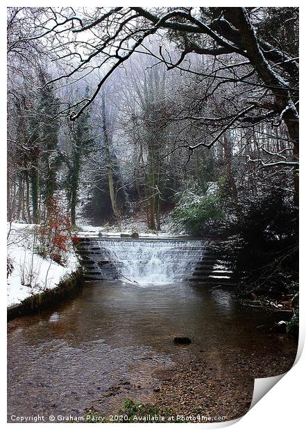 Winterscape: Clywedog Waterfall's Frosty Grandeur Print by Graham Parry