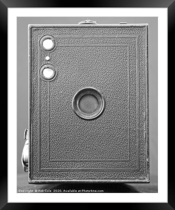 Kodak Box Brownie Vintage Black and White Camera Framed Mounted Print by Rob Cole