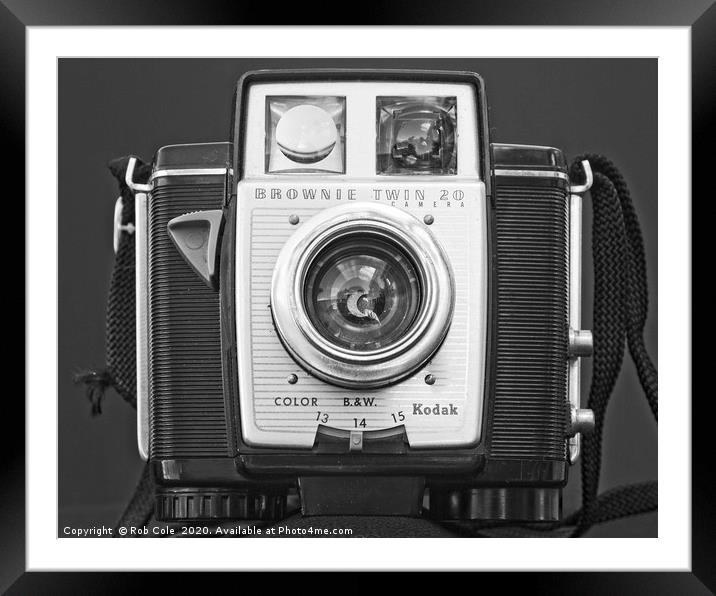 Kodak Twin 20 Vintage Black and White Camera Framed Mounted Print by Rob Cole