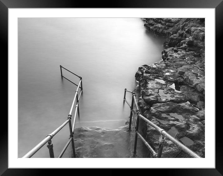 Monochrome Steps into the sea Framed Mounted Print by Gareth Williams