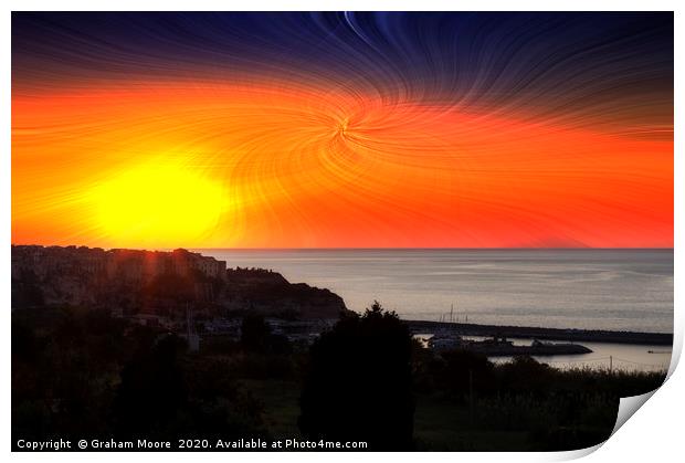 Twirl effect Tropea sunset Print by Graham Moore