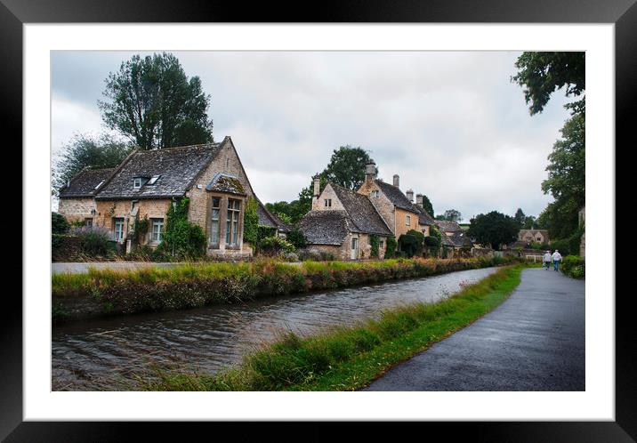 Rainy day in the Cotswolds - Lower Slaughter Framed Mounted Print by Linda Cooke