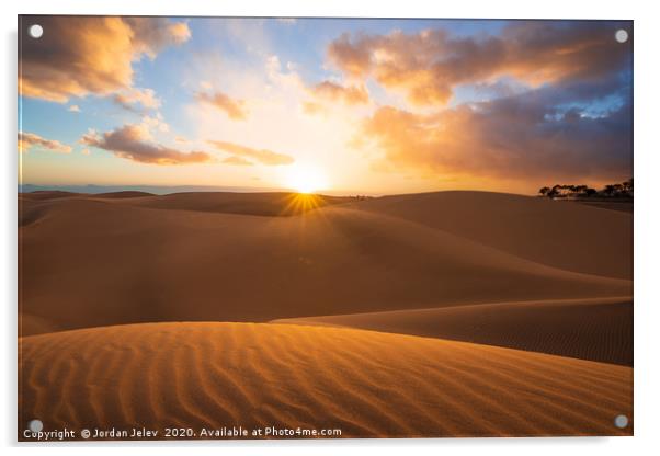 Sunset in the desert, sun and sun rays Acrylic by Jordan Jelev