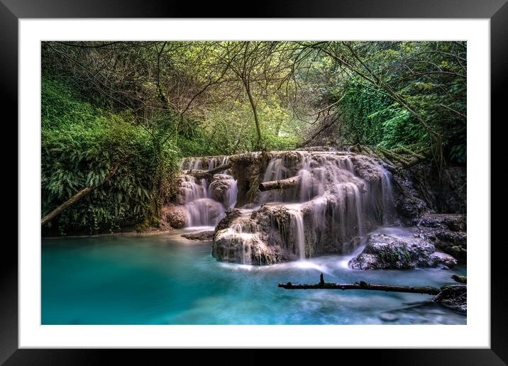 Beautiful forest majestic waterfall Framed Mounted Print by Jordan Jelev