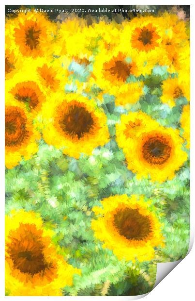 Painterly Sunflower Field Print by David Pyatt