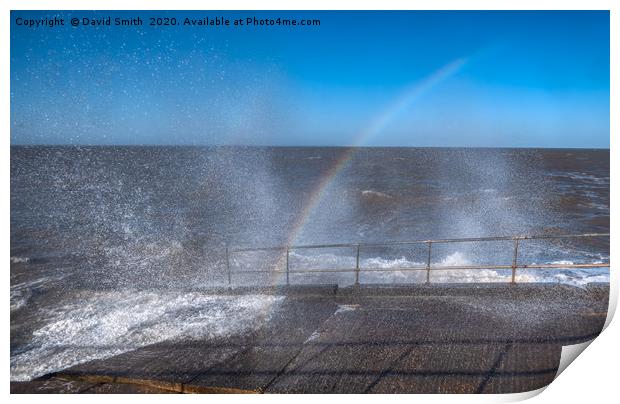 Rainbow in the Spray at high tide at cleethorpes Print by David Smith