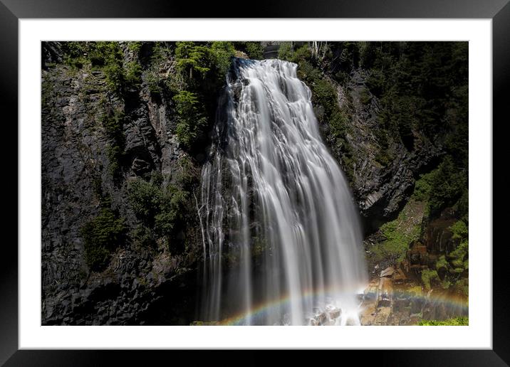 Narada Falls with a Rainbow Framed Mounted Print by Belinda Greb
