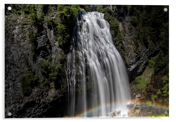 Narada Falls with a Rainbow Acrylic by Belinda Greb