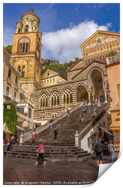 Steps up to the Duomo Cattedrale Sant' Andrea in Amalfi Print by Dragomir Nikolov