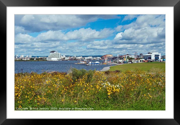 Cardiff Bay Barrage and Wild Flowers Cardiff Framed Mounted Print by Nick Jenkins