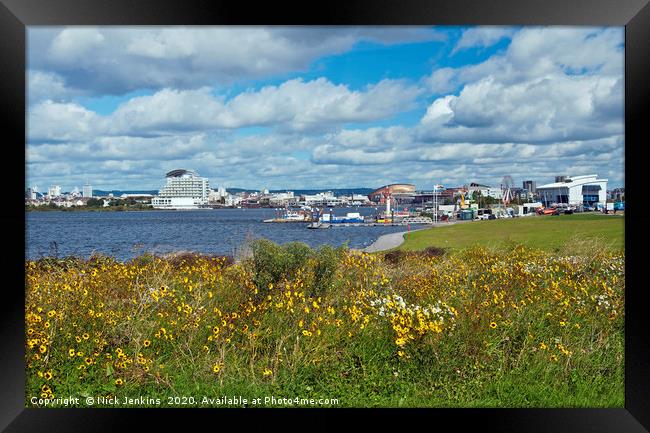 Cardiff Bay Barrage and Wild Flowers Cardiff Framed Print by Nick Jenkins