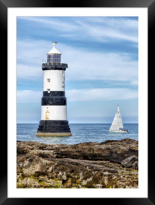 Sailing by Penmon Lighthouse Framed Mounted Print by Rick Lindley