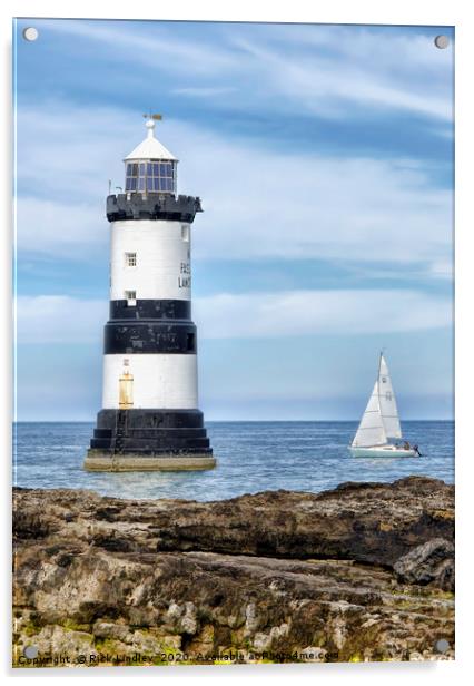 Sailing by Penmon Lighthouse Acrylic by Rick Lindley