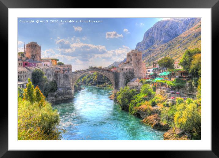 Stari Most over River Neretva in Mostar, Bosnia Framed Mounted Print by Art G