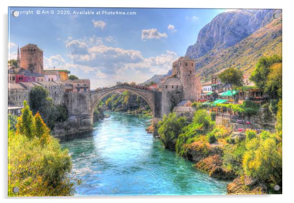 Stari Most over River Neretva in Mostar, Bosnia Acrylic by Art G