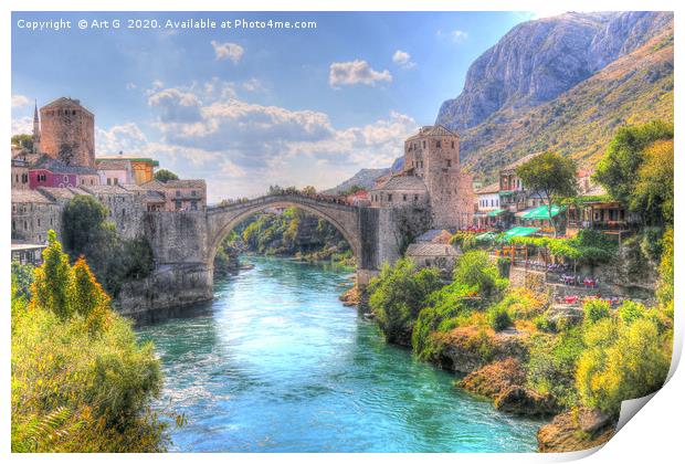 Stari Most over River Neretva in Mostar, Bosnia Print by Art G
