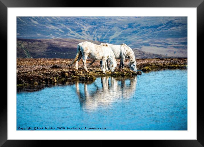Two White Horses Mynydd Llangorse Brecon Beacons Framed Mounted Print by Nick Jenkins