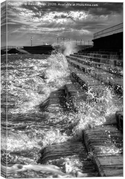 High Tide Battering The Sea Defences Canvas Print by David Smith