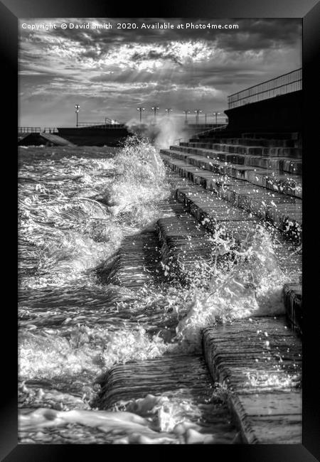 High Tide Battering The Sea Defences Framed Print by David Smith