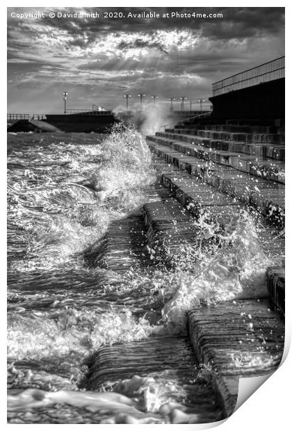 High Tide Battering The Sea Defences Print by David Smith