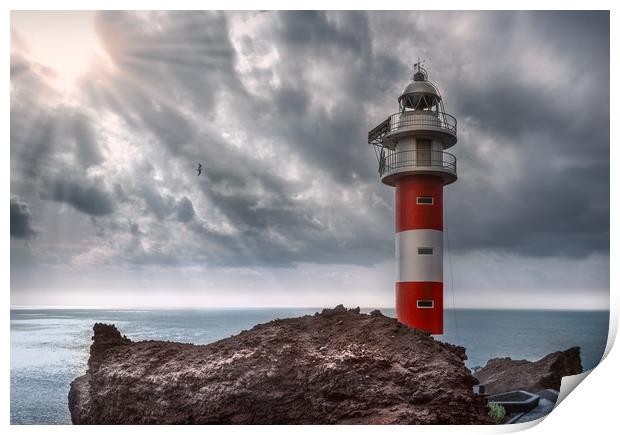 Lighthouse Punta de Teno on the Atlantic Ocean Print by Jordan Jelev