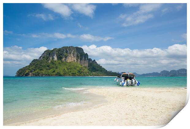 Island Seascape whit speed boat. Print by Jordan Jelev