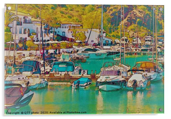 Illustration of a small port with yachts and ships Acrylic by Q77 photo