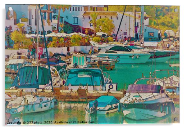 Illustration of a small port with yachts and ships Acrylic by Q77 photo