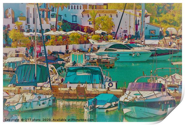 Illustration of a small port with yachts and ships Print by Q77 photo