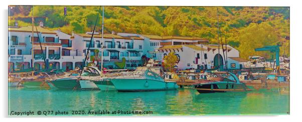 Illustration of a small port with yachts and ships Acrylic by Q77 photo