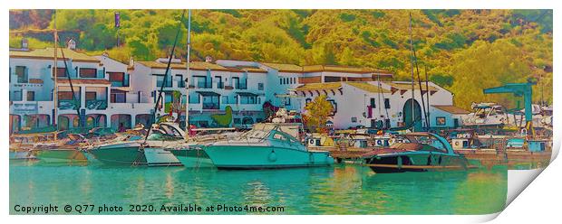 Illustration of a small port with yachts and ships Print by Q77 photo