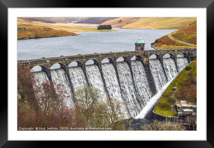 Craig Goch Dam and Reservoir Flowing Elan Valley  Framed Mounted Print by Nick Jenkins