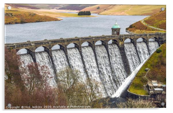 Craig Goch Dam and Reservoir Flowing Elan Valley  Acrylic by Nick Jenkins