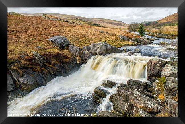 Waterfall on Afon Claerwen River Claerwen Valley Framed Print by Nick Jenkins