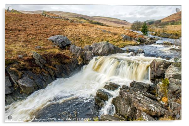 Waterfall on Afon Claerwen River Claerwen Valley Acrylic by Nick Jenkins