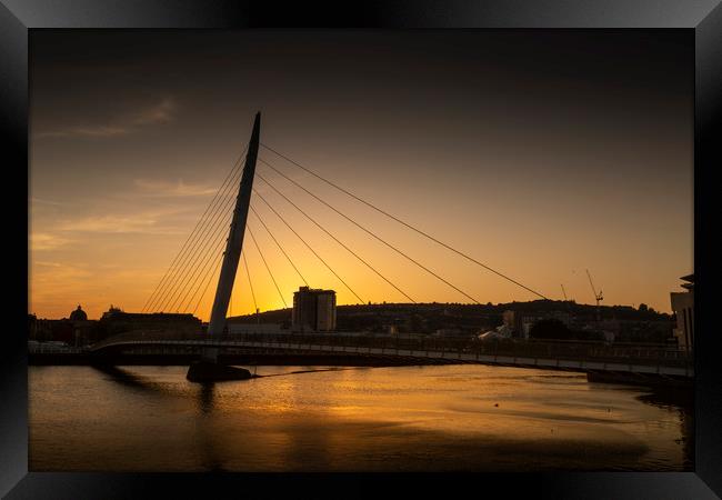 Sunset over Swansea Sail Bridge Framed Print by Leighton Collins